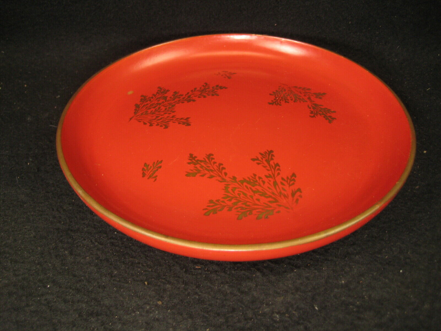 Antique (c. 1890) Japanese Kashizara Dish Plate Wood Red Lacquer Makie 7"