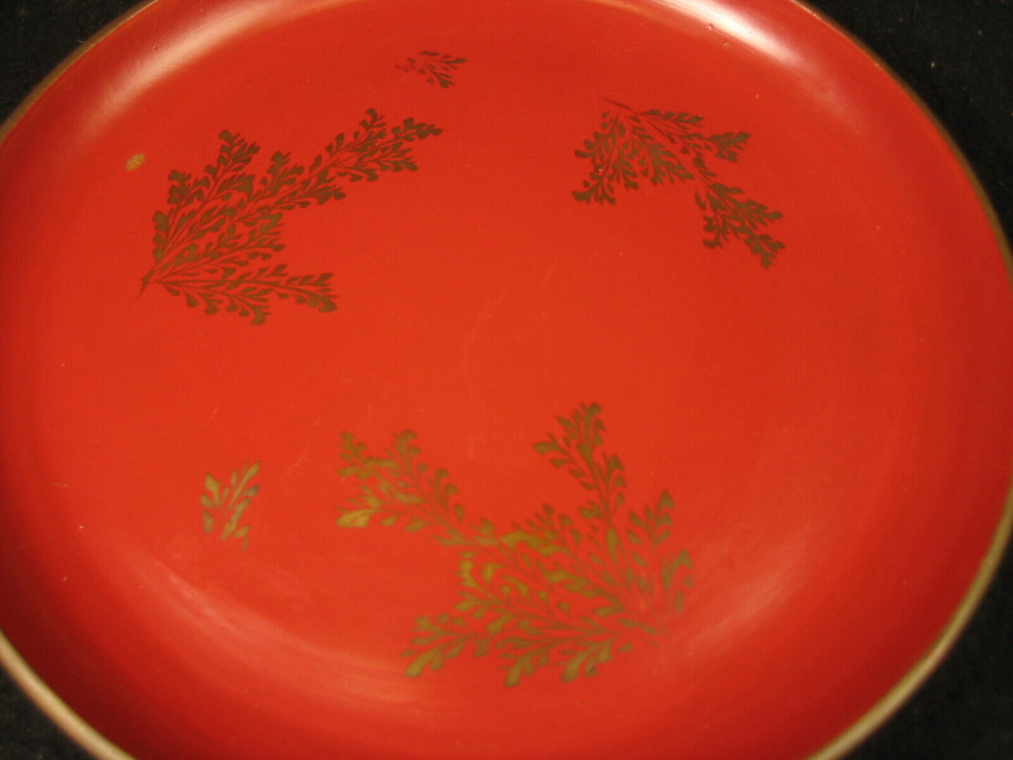 Antique (c. 1890) Japanese Kashizara Dish Plate Wood Red Lacquer Makie 7"