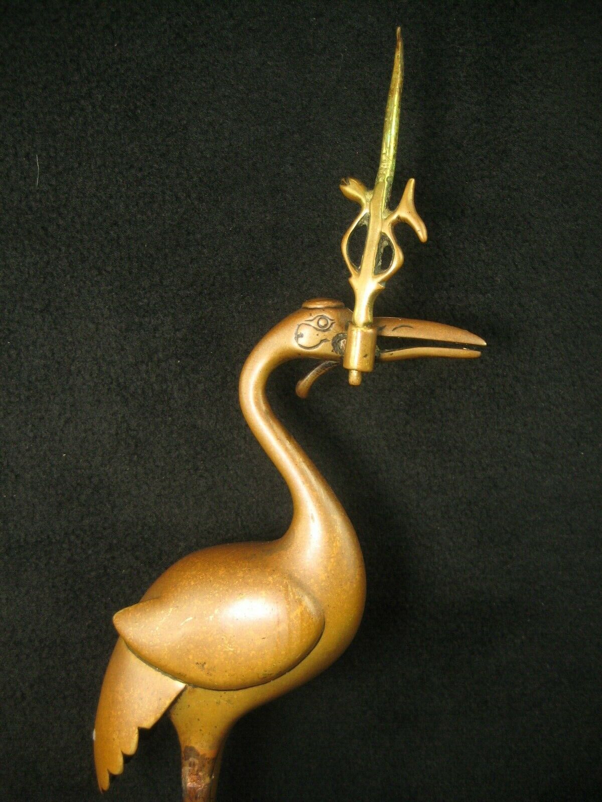 Antique Japanese Bronze Candle Holder Statue Crane  & Turtle (Tsuru & Kame)