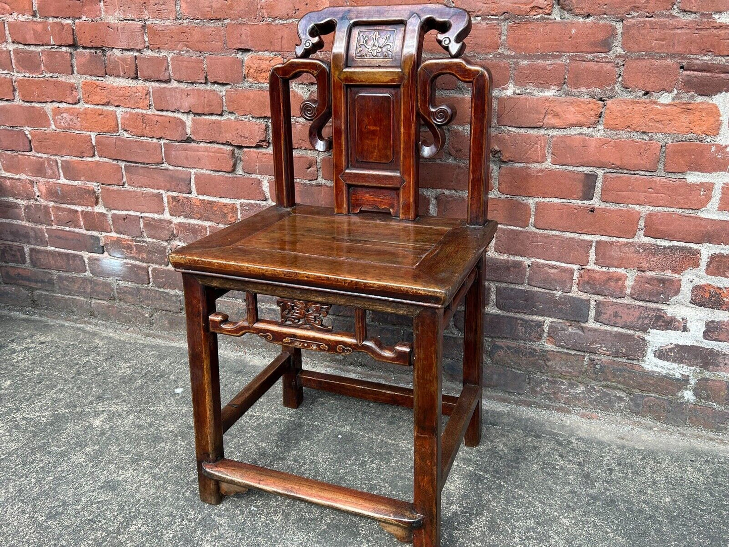 Antique Chinese Pair of 2 Qing Dynasty Side Chairs Late 1800's Yumu Elm Wood