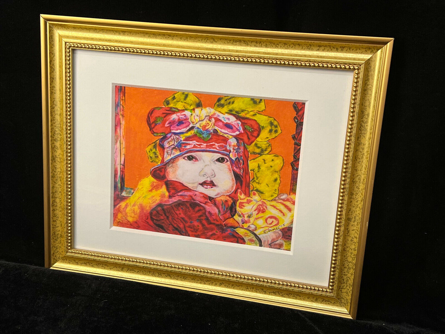 Framed Print of Baby with Colorful Bows by J. Gumer 16.5" x 13.5" Framed