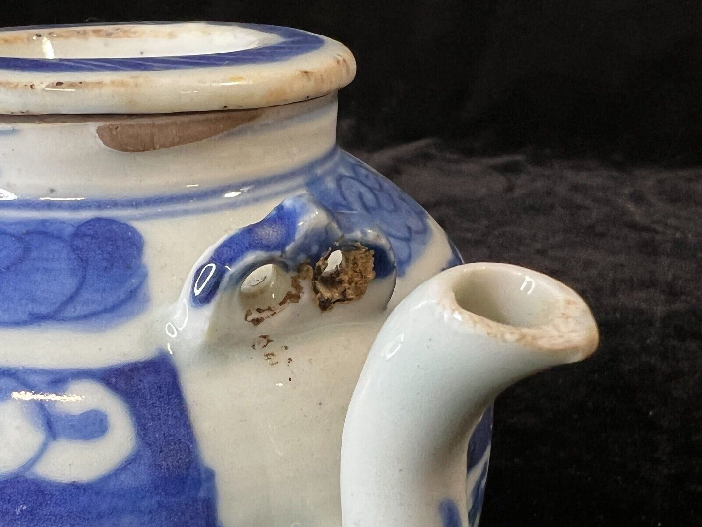 Antique Chinese Tea Pot Qing 19th Century Cobalt Blue & White