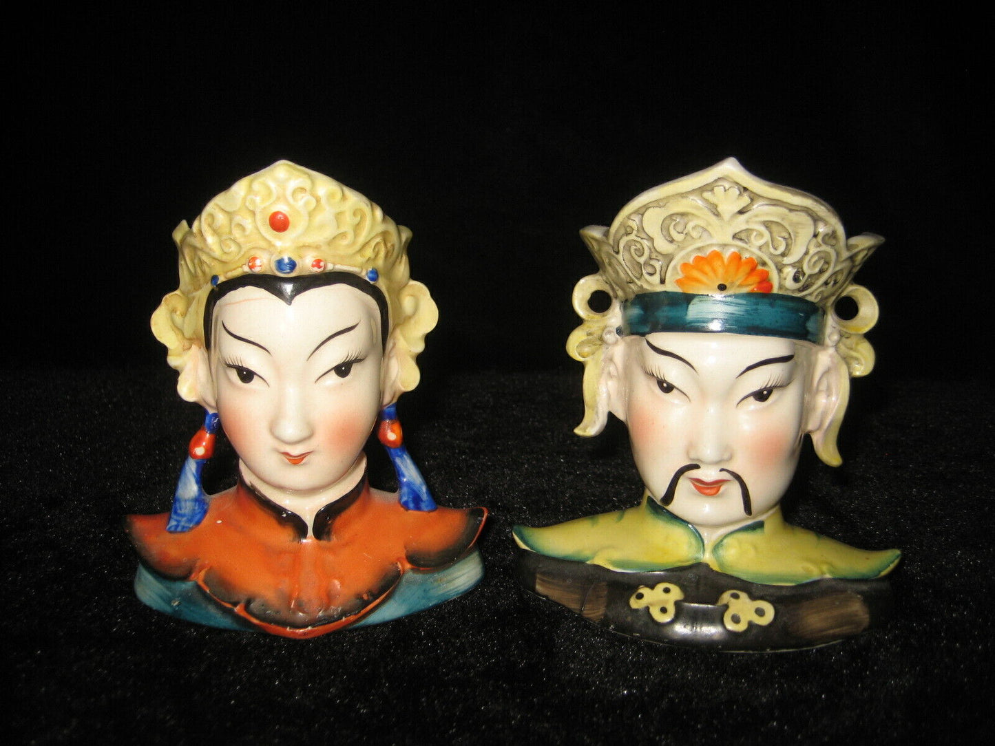 Occupied Japan Porcelain Flower Vase Set Of Two Chinese Nobles C.1947