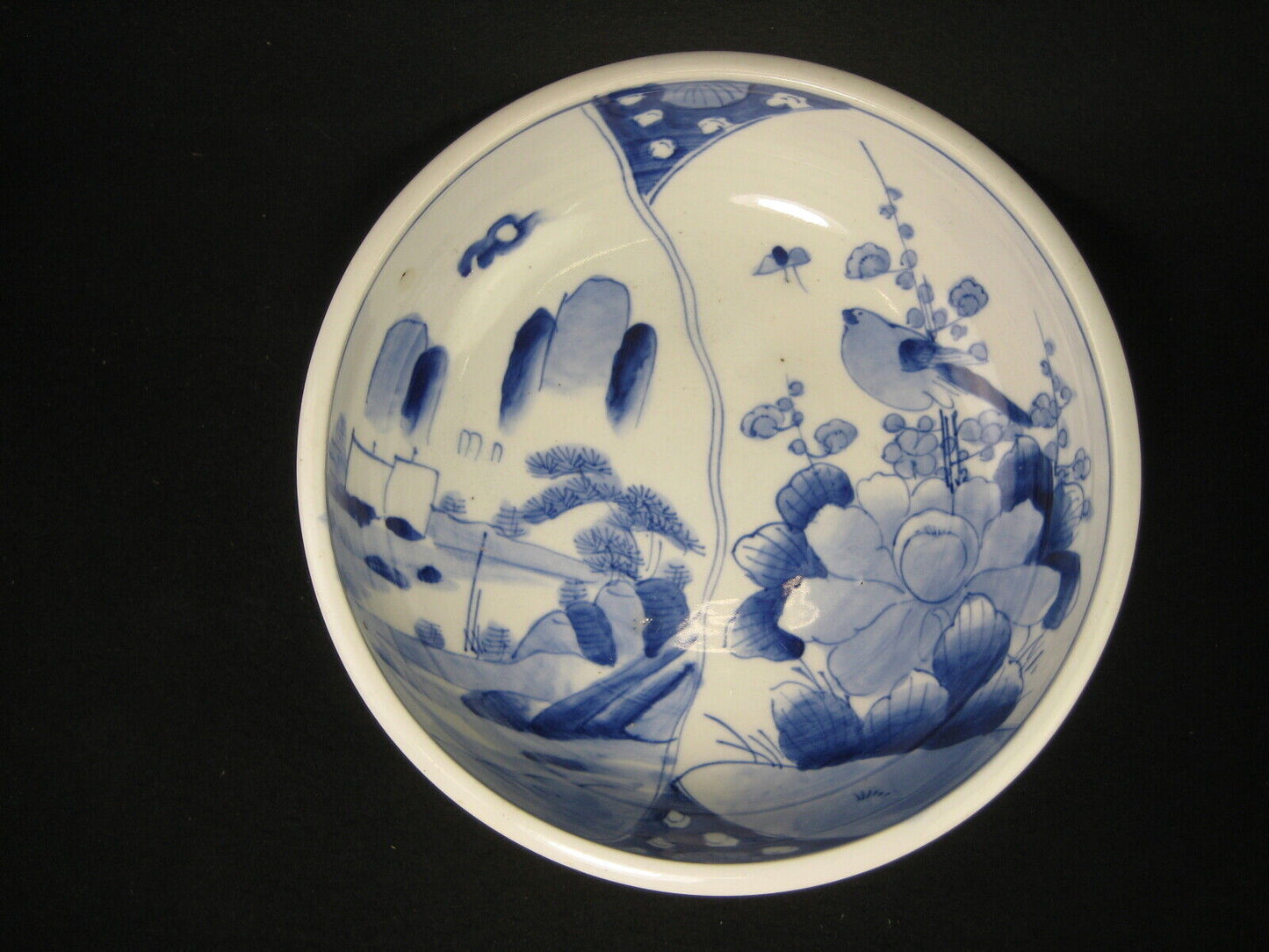 Antique Japanese Meiji Era C. 1880 Imari Ceramic Bowl Floral Bird & Scenic