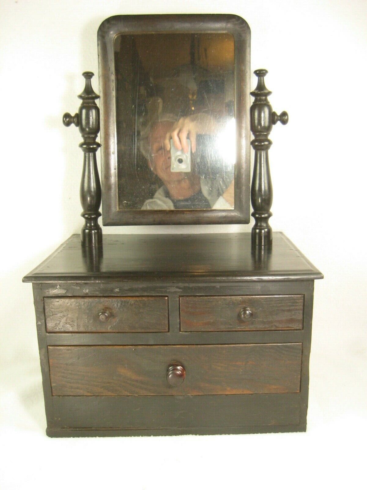 Japanese Antique 3 Drawer Mirror Stand Vanity Tansu Chest w/ Secret Section