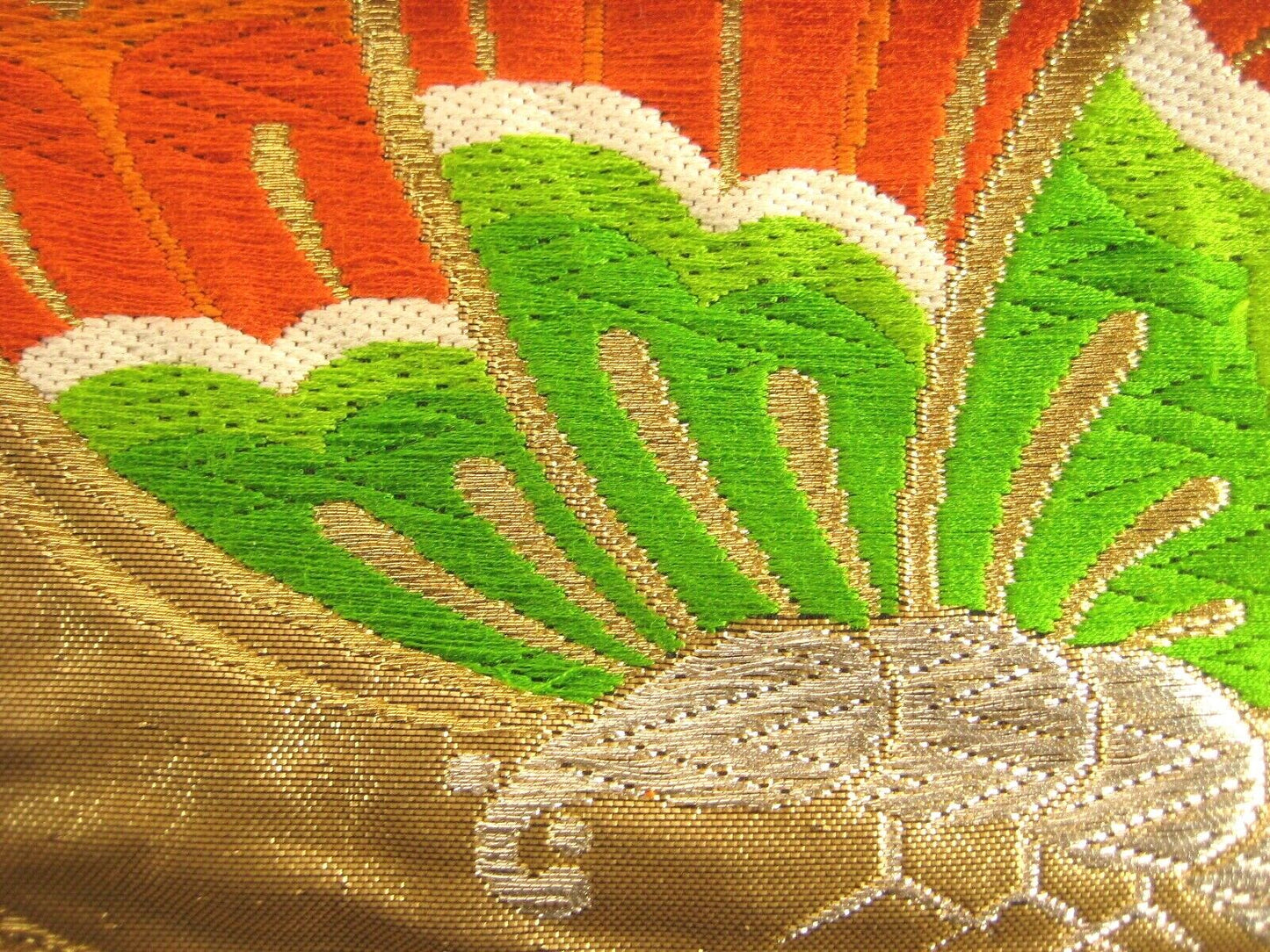 Antique Japanese Silk Maru Obi Sash For Kimono W/ Butterflies & Paulownia 13Ft