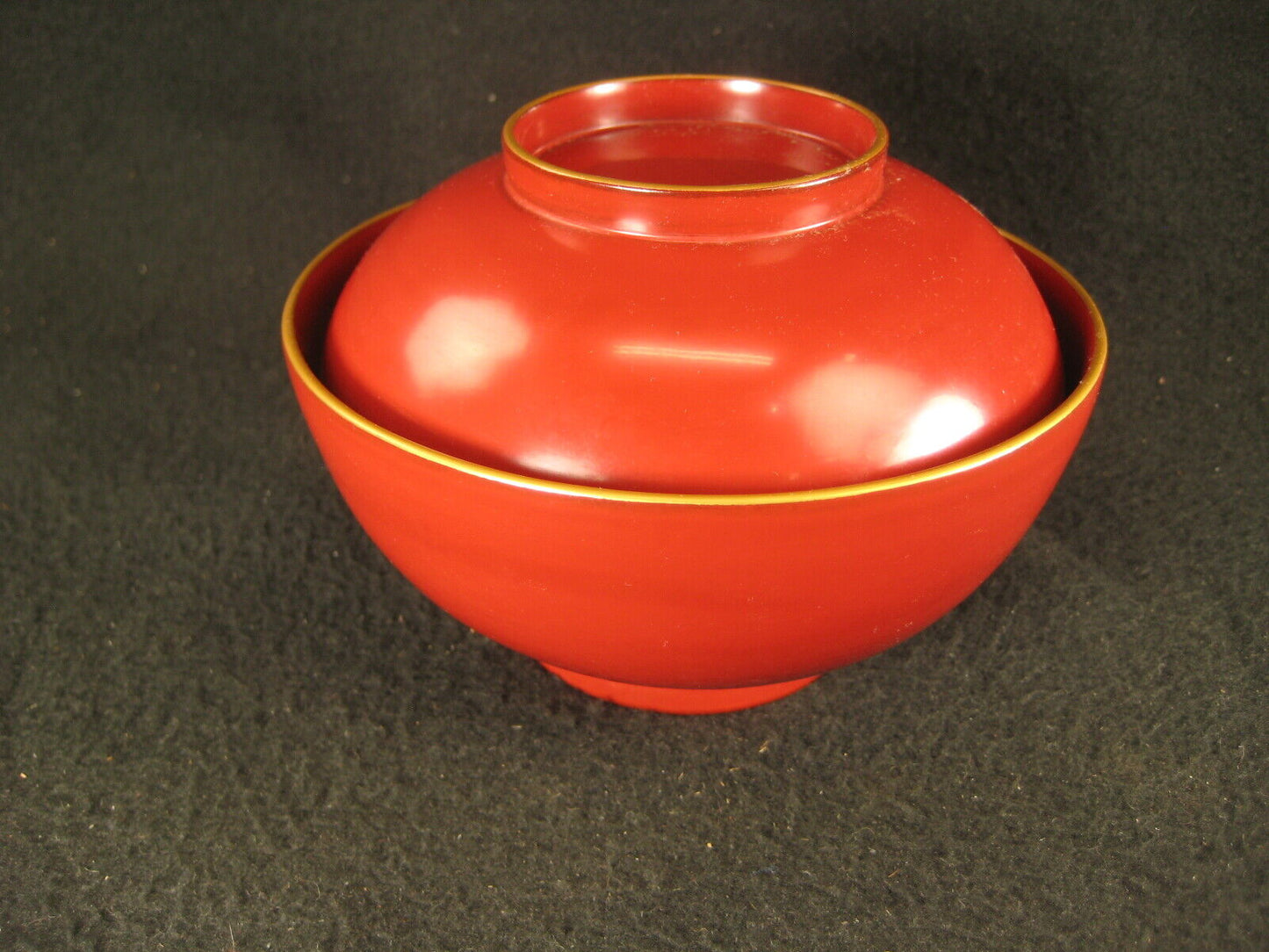 Antique Japanese Meiji Era (C.1880) Lacquer Wooden Lidded Soup / Rice Bowl