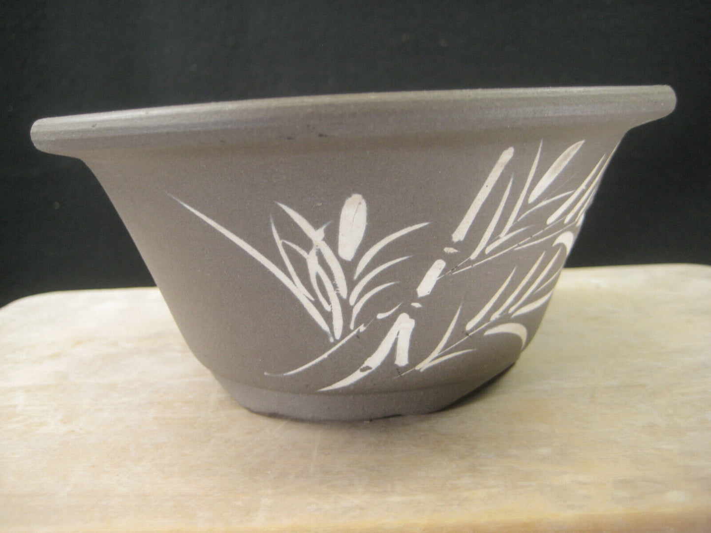 Japanese Earthen Wear Bonsai Pot Japanese Caligraphy Reeds & Bamboo White/Gray