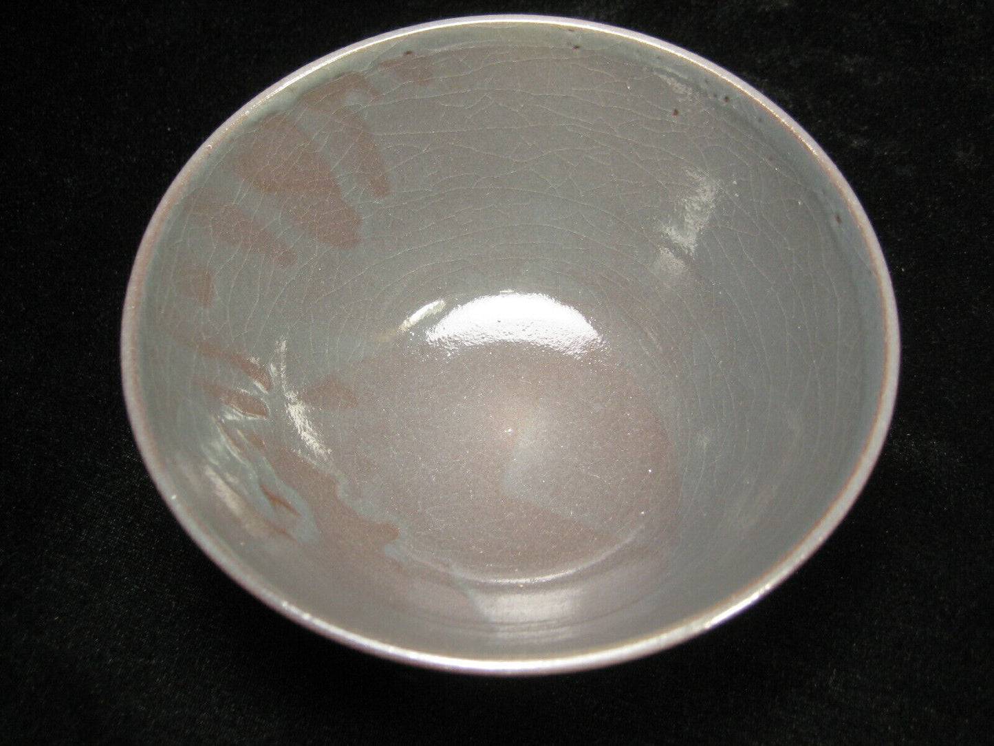 Vintage Japanese Tea Ceremony Ceramic Chawan Bowl Blue-Gray Crackle Glaze 5"