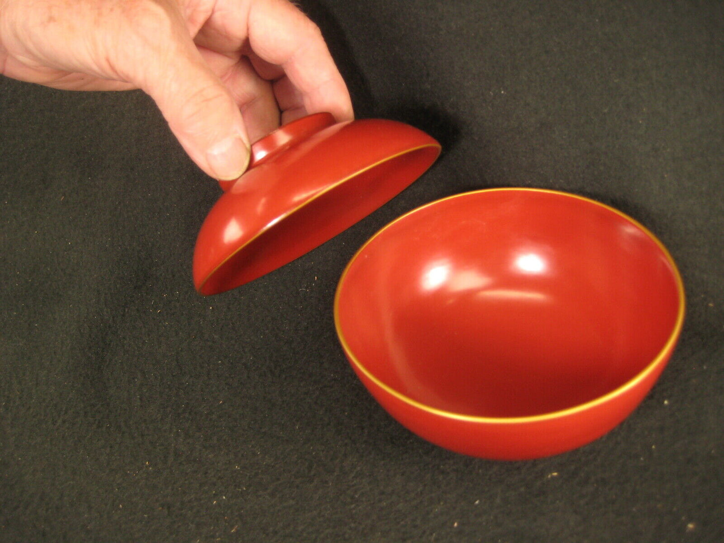 Antique Japanese Meiji Era (C.1880) Lacquer Wooden Lidded Soup / Rice Bowl