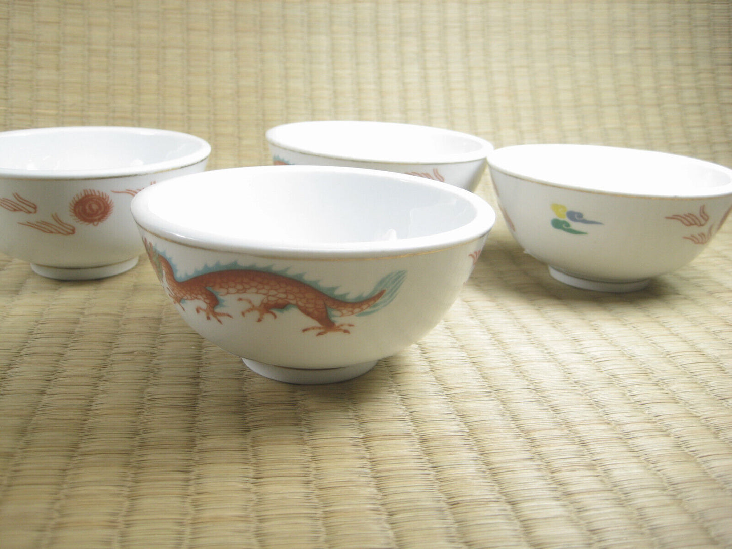Vintage Chinese Resturaunt Soup Bowls With Red Dragon And Made In China Stamp