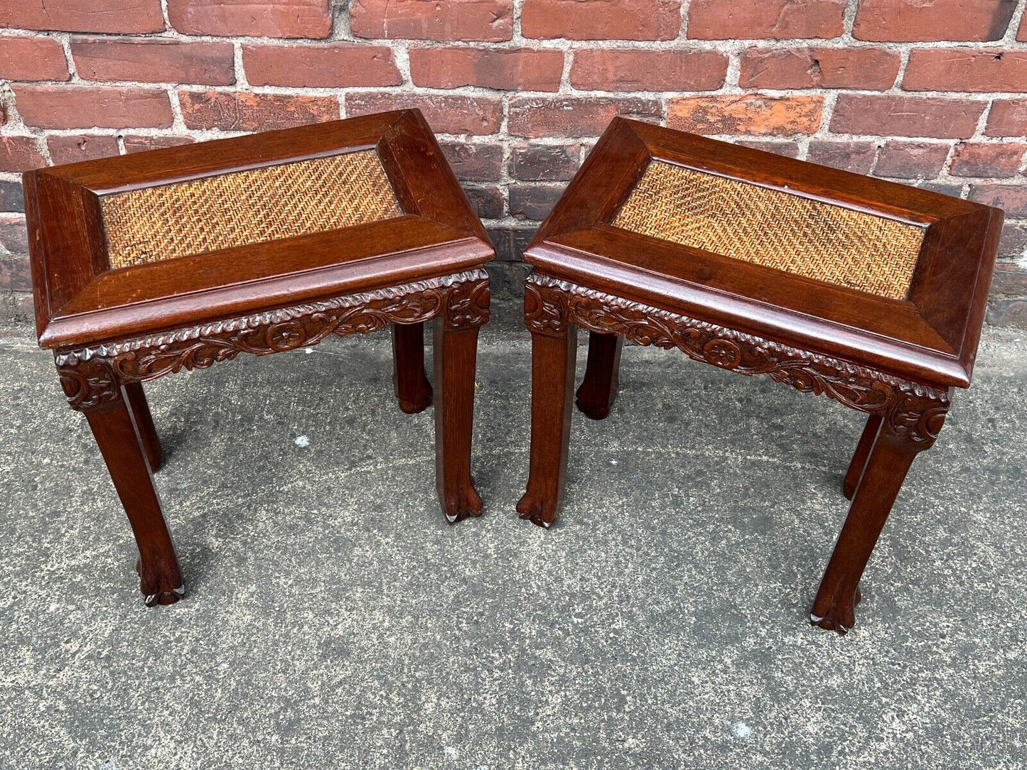 Antique Chinese Ming Style Stool Late Qing Dynasty Carved (Set of 2 Available)