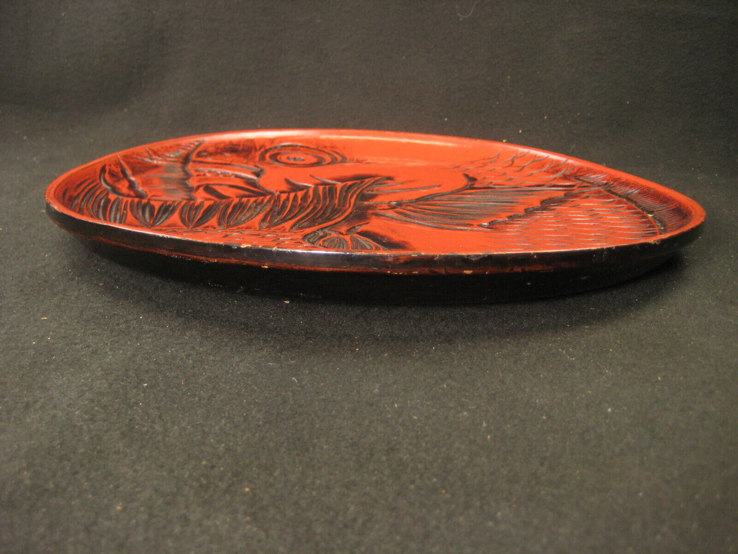 Antique Taisho Era C1920 Japanese Carved Wood Fish Obon Ozen Sushi Plater