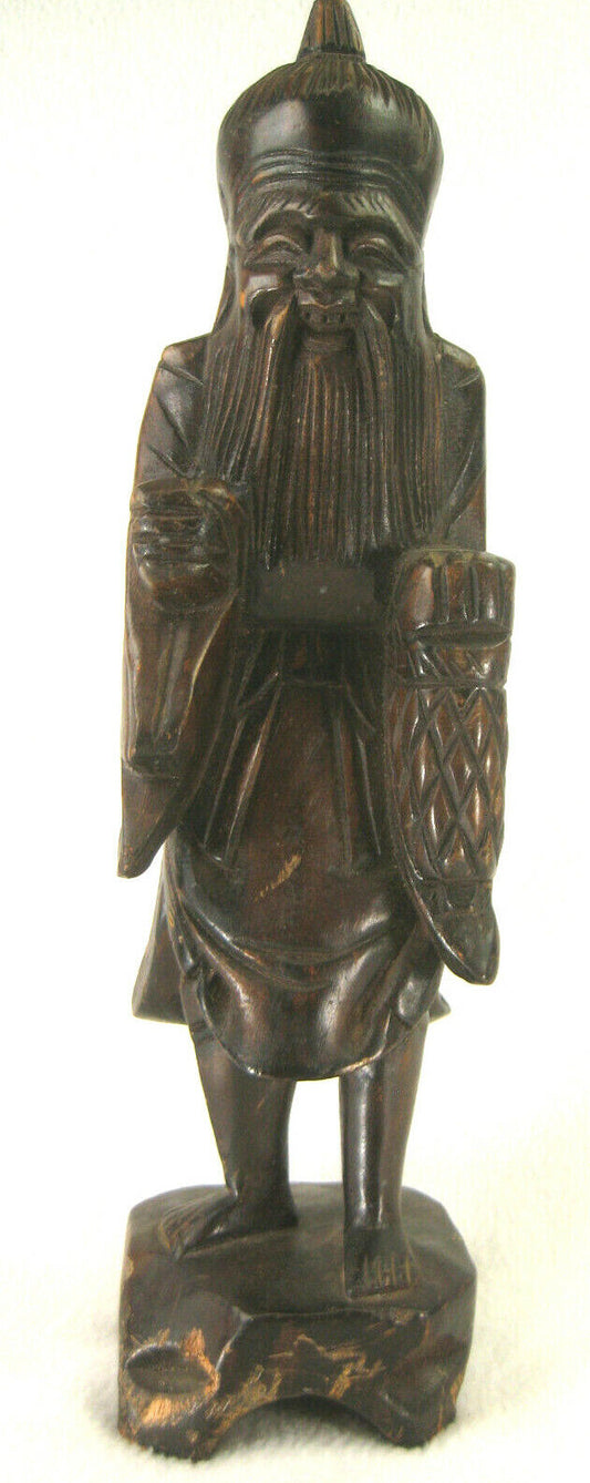 Vintage (c.1950's) Wood Carving Chinese Lucky God Jurojin 7 Lucky Gods
