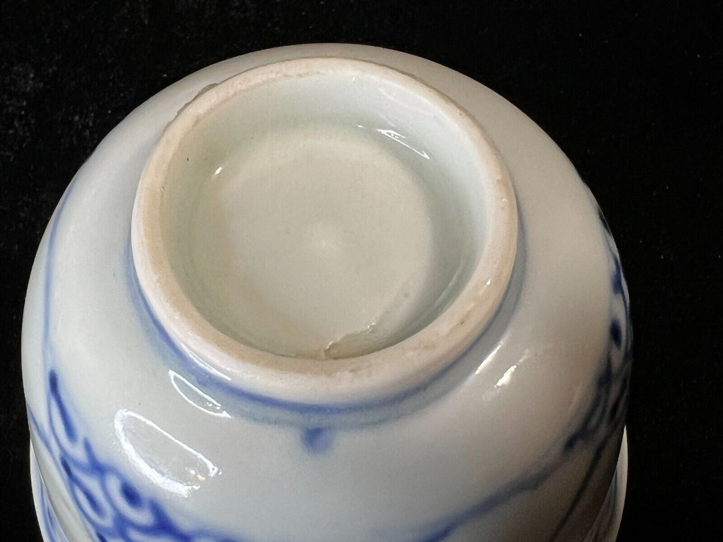Antique Japanese 19th Century Blue & White Hand Painted Ceramic Tea Cup 3"