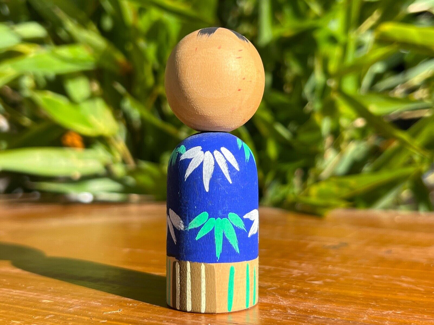 Vintage Japanese Kokeshi Wooden Doll Prince In Bamboo Kimono 2.75"