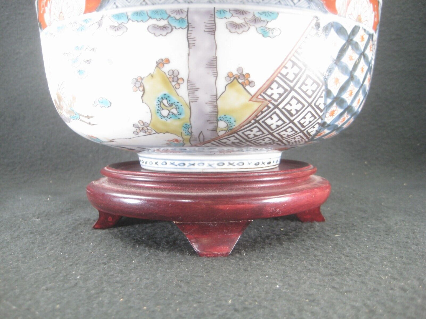 Vintage / Antique Red Stained Chinese Vase Bowl Stand Pedestal Display 5"