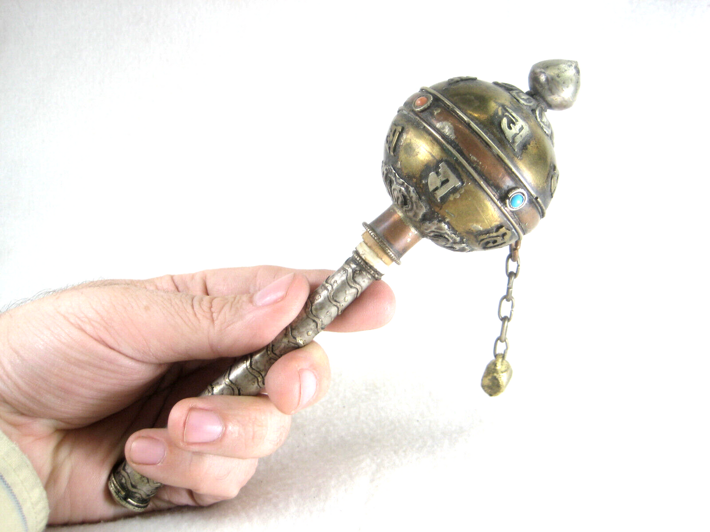 Vintage Bronze Tibetan Buddhist Hand Heald Prayer Wheel