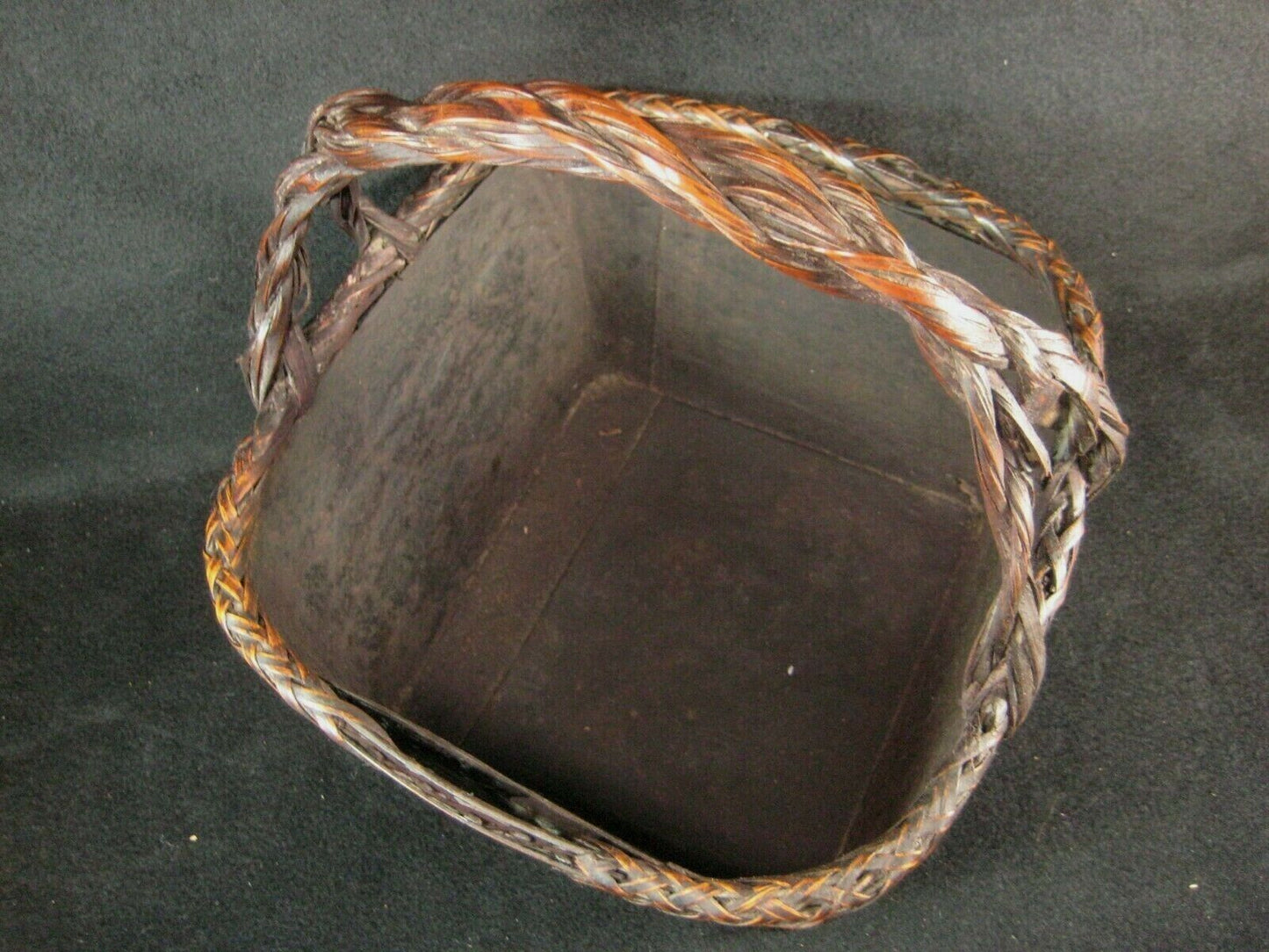 Antique Japanese (C. 1920) Tin Lined Bamboo Basket Charcoal Caddy Tea Ceremony