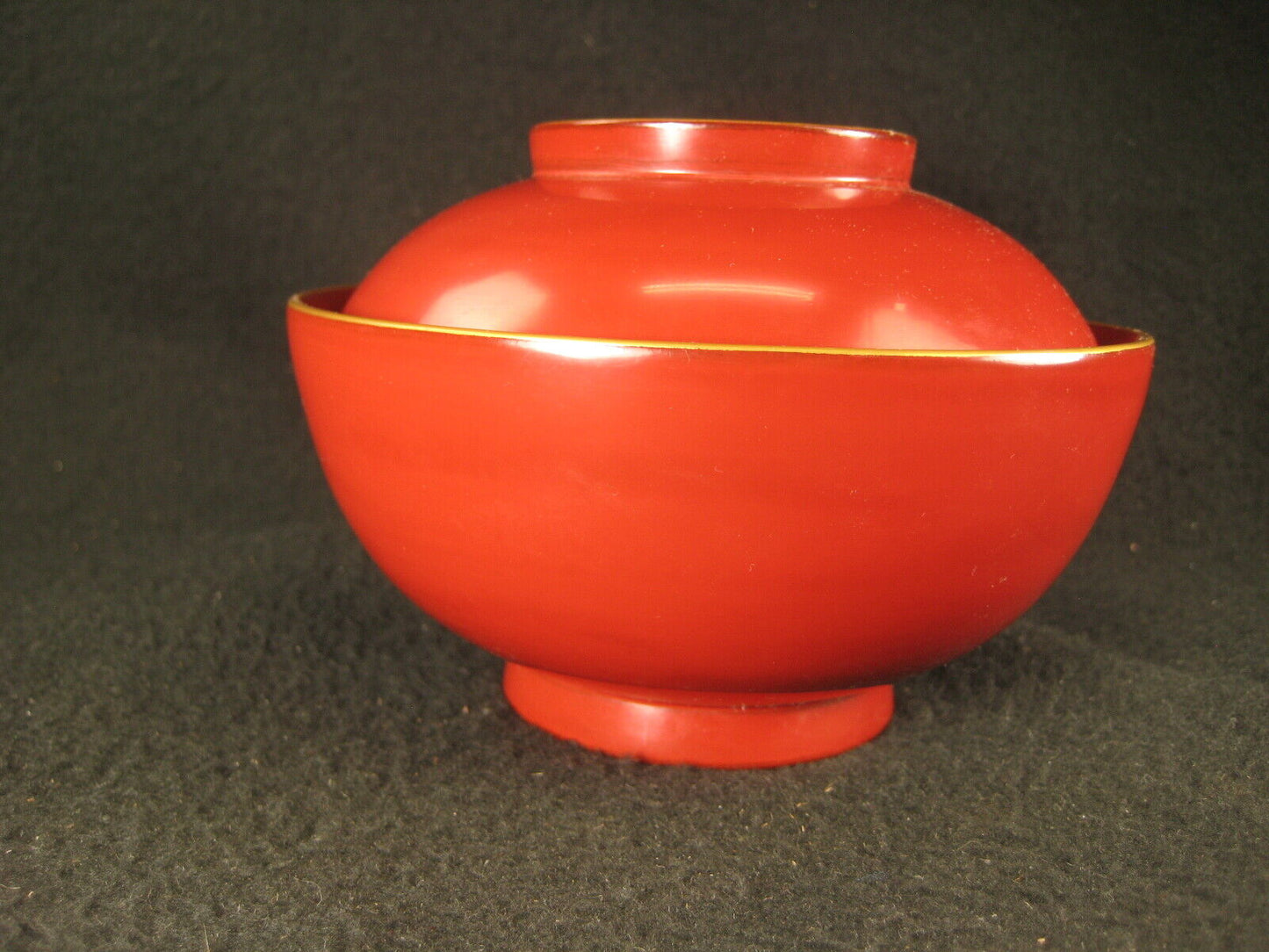 Antique Japanese Meiji Era (C.1880) Lacquer Wooden Lidded Soup / Rice Bowl