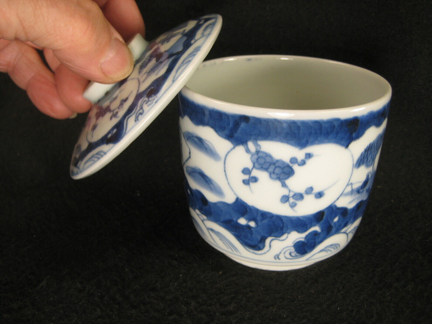 Antique Japanese Meiji Era C. 1880 Imari Ceramic Sencha Lidded Tea Cup Scenic