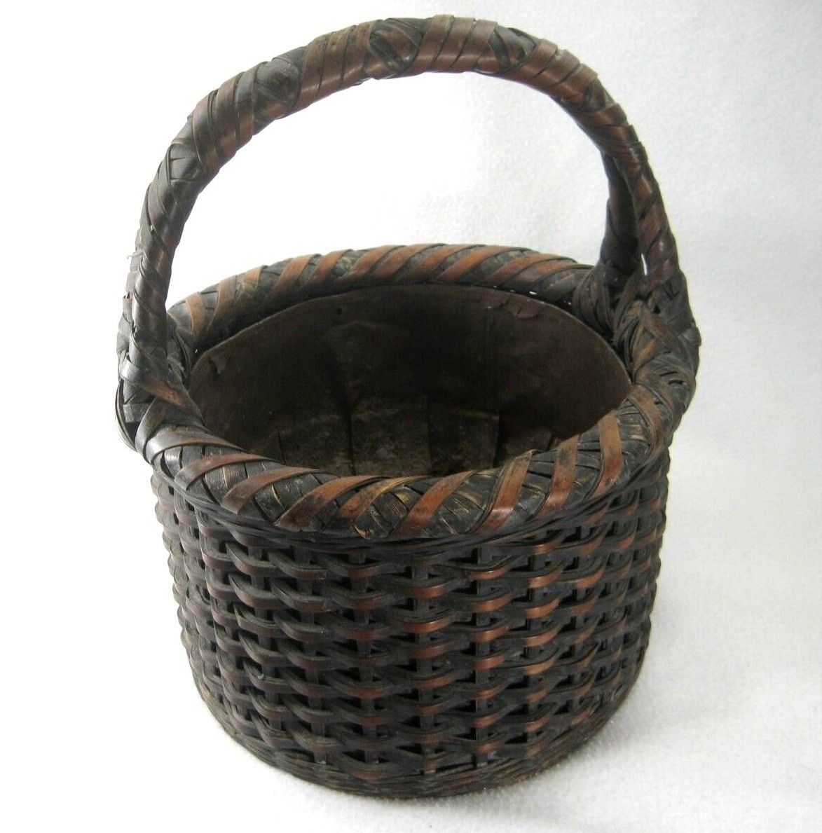 Antique Japanese Edo (C1850) Hand Made Bamboo Hot Coal Basket With Handle