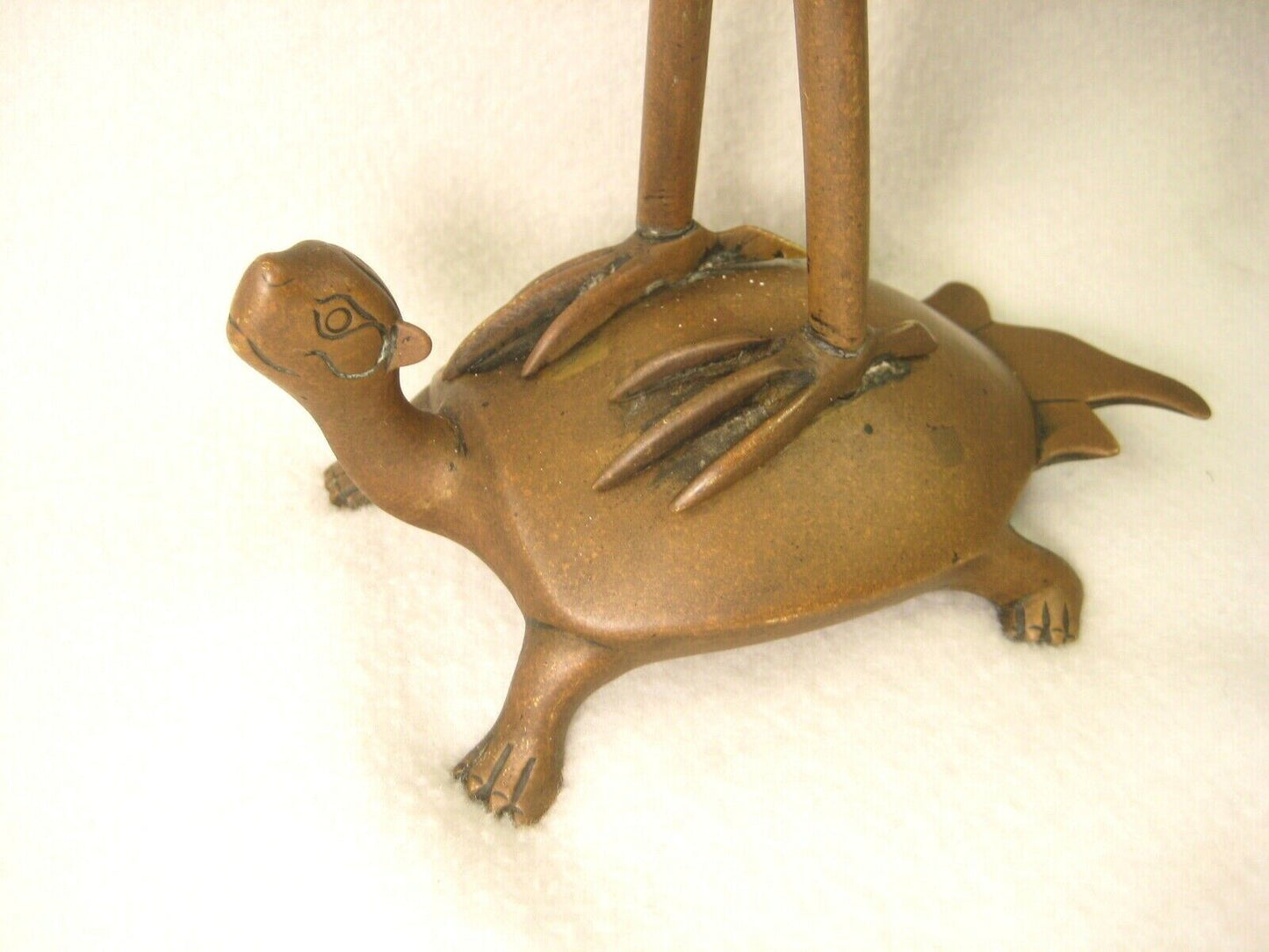 Antique Japanese Bronze Candle Holder Statue Crane  & Turtle (Tsuru & Kame)