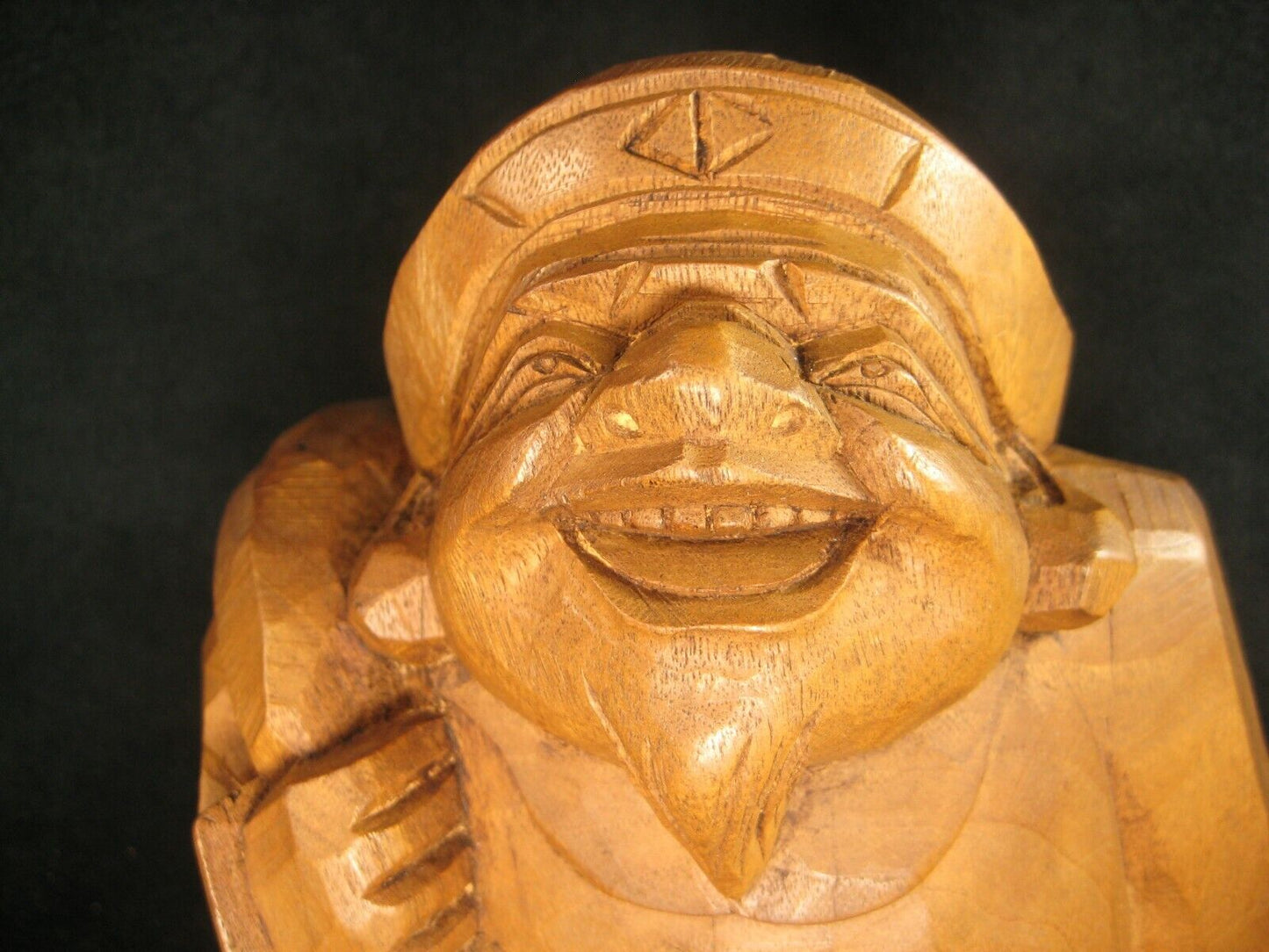 Vintage Japanese Sugi  Wood Hand Carved Statue Buddhist God Of Luck Daikoku