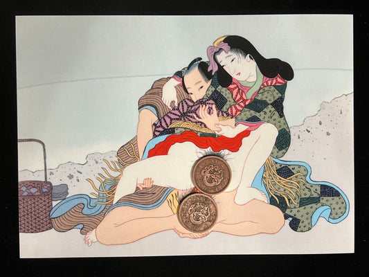 Shunga Japanese Erotic Art Giclee Print Hand Painting On Silk 10.5" X 7.5" #11