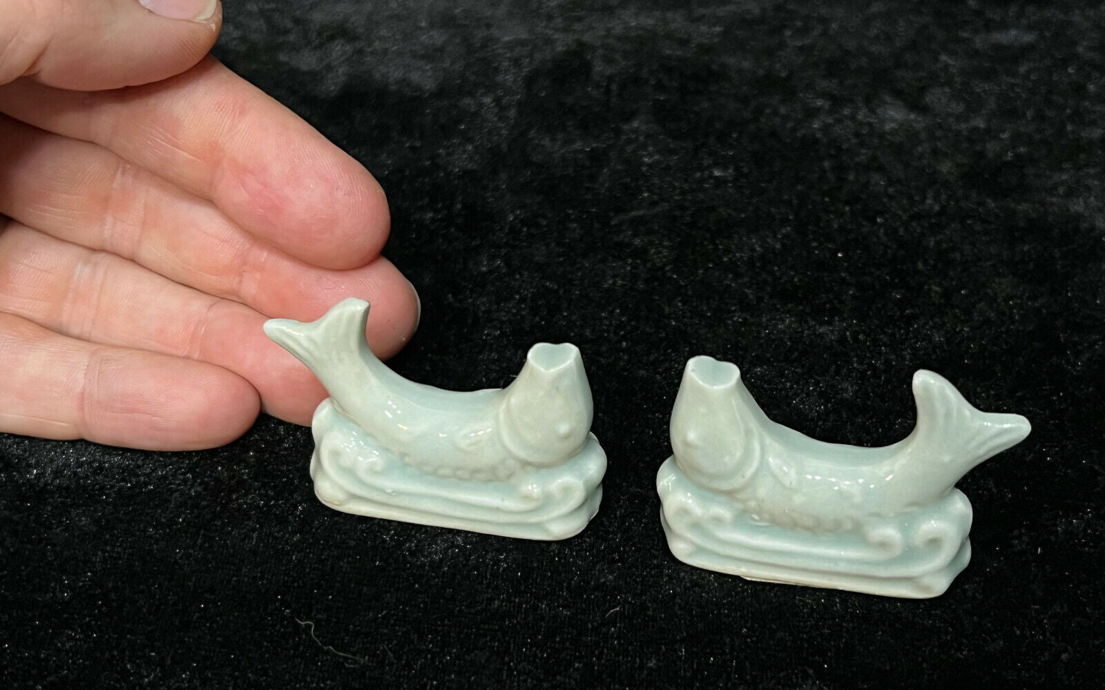 Vintage Japanese Hashioki Ceramic Chopstick Rests Set Of 2 Koi Celedon ...