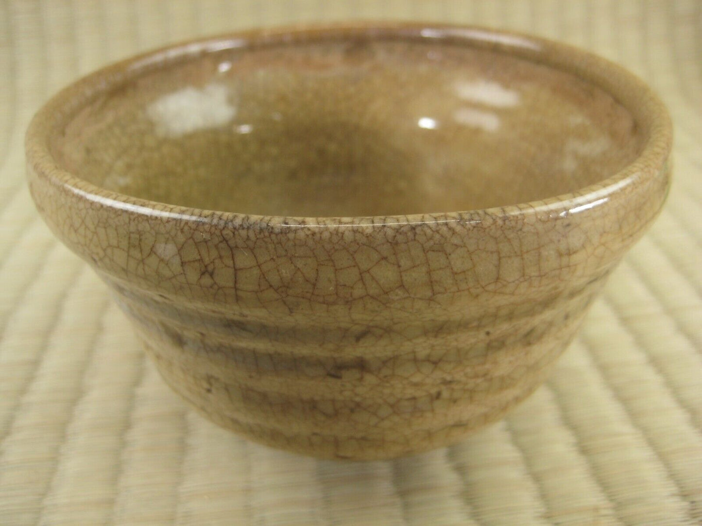 Vintage Japanese Tea Ceremony Ceramic Chawan Tea Bowl Brown Crackel Glaze