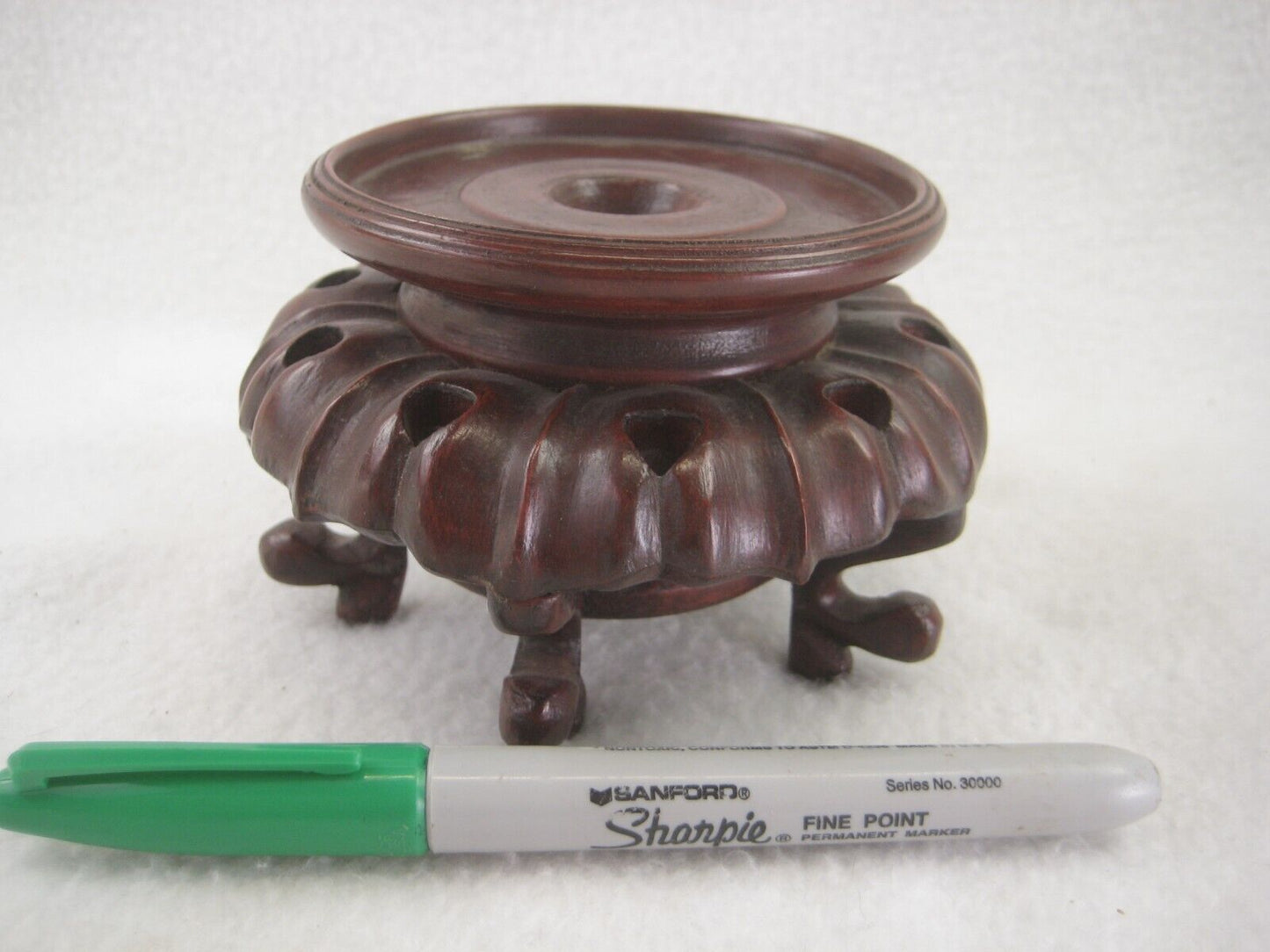 Vintage Chinese Vase Bowl Stand Red Pedestal Display For 3" Bowl Or Vase