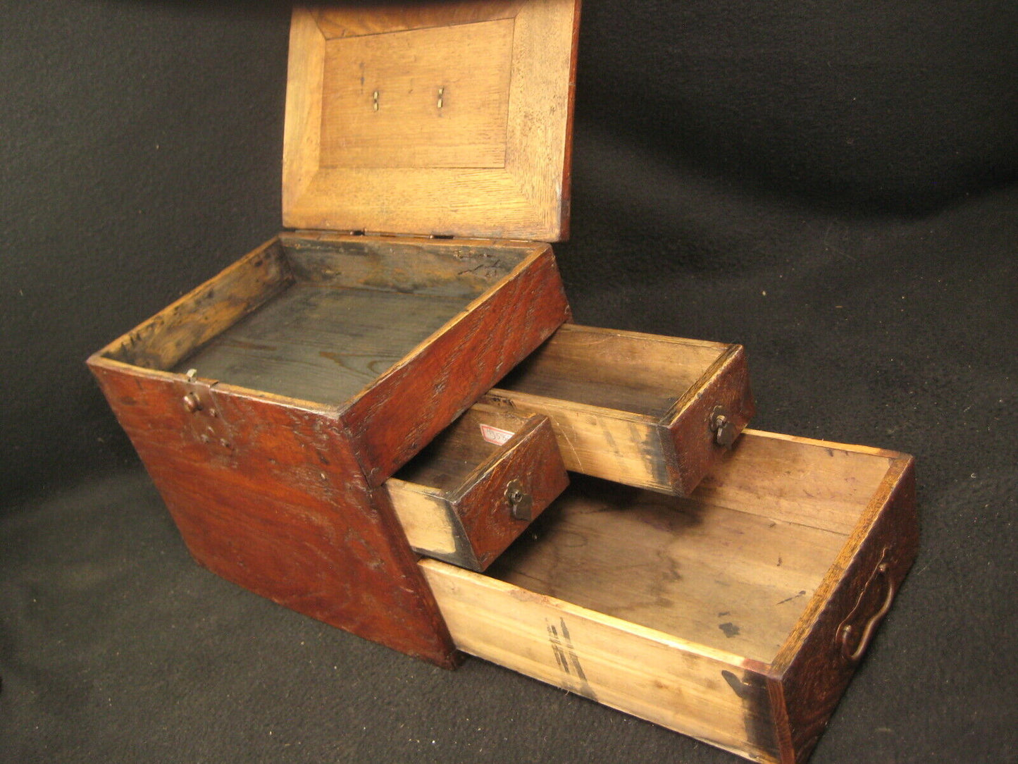 Antique Japanese Meiji Era (C1900) Kiri Wood Suzuribako Calligraphy Tansu Chest