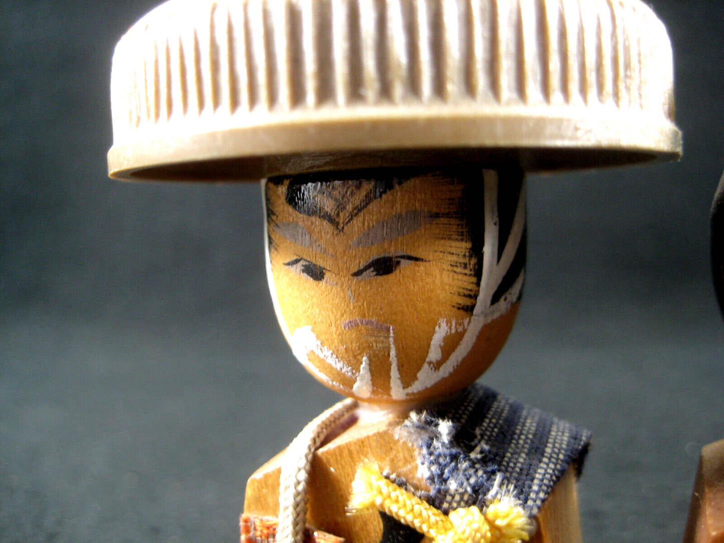 Vintage Japanese Kokeshi Pair Wooden Shogi Pieces Samurai King & Queen 4"