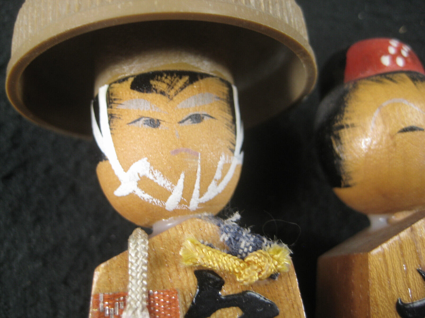 Vintage Japanese Kokeshi Pair Wooden Shogi Pieces Samurai King & Queen 4"