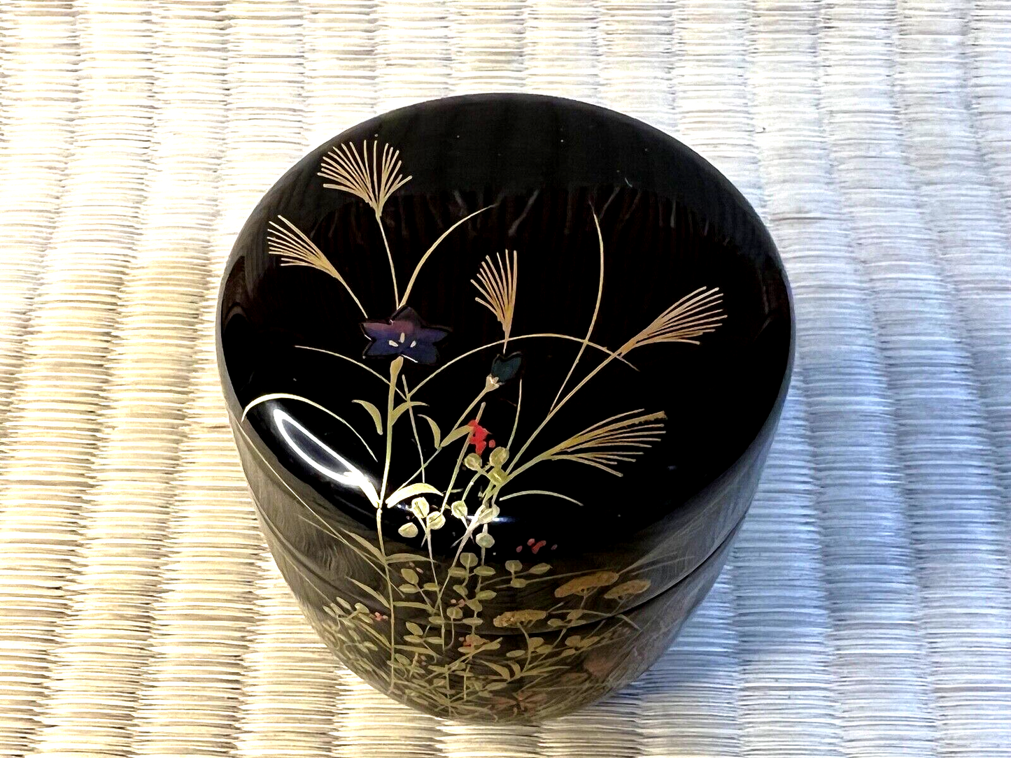 Japanese Natsume Tea Caddy Signed: Tomohio Tea Ceremony "Autumn Flowers"