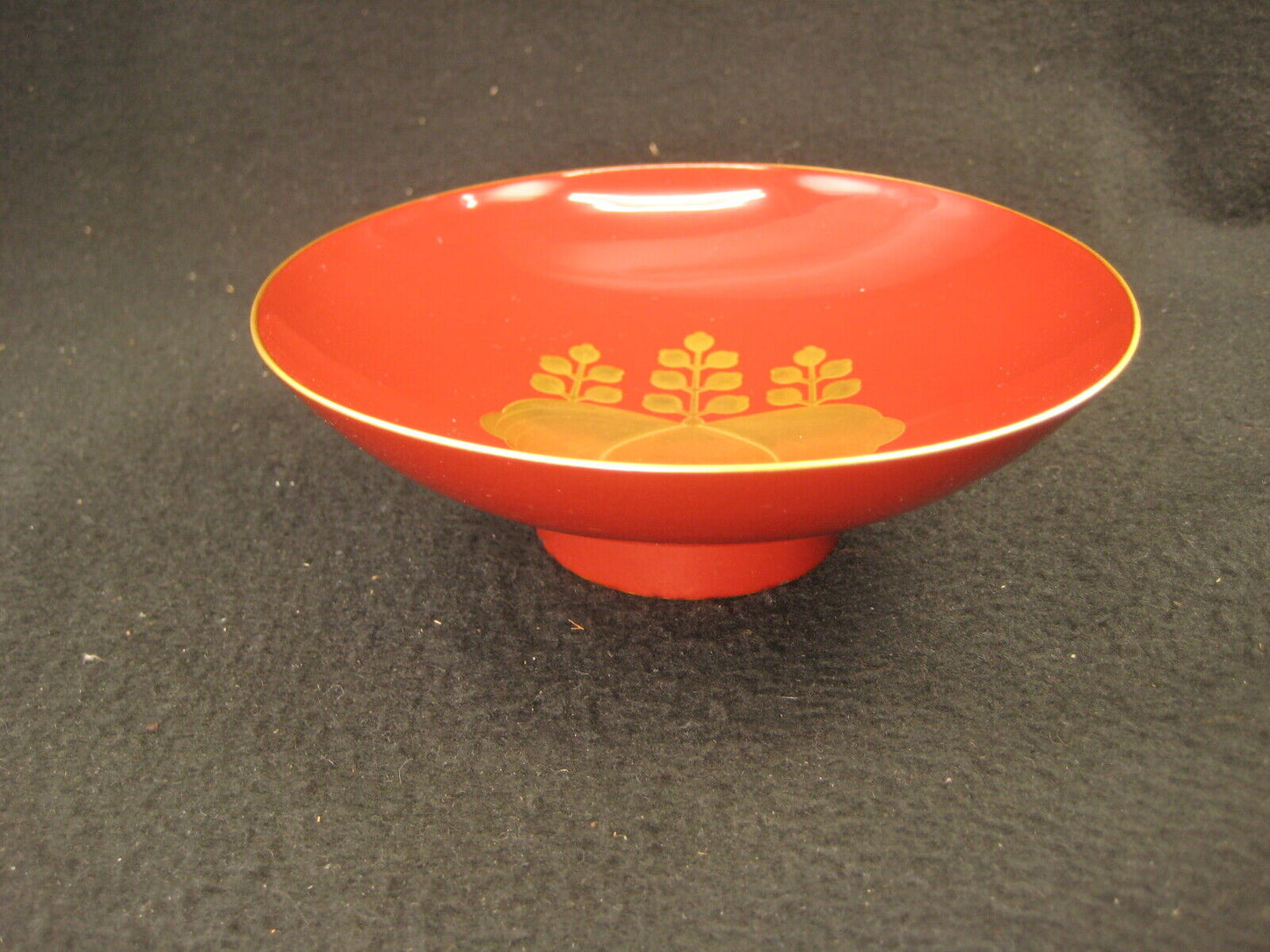 Antique Japanese Wooden Red Lacquer Sakazuki Sake Cup Gold Family Crest Mon