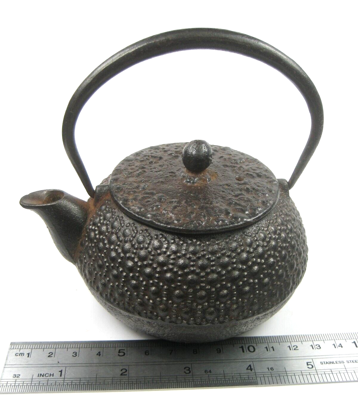 Antique (C.1930) Japanese Mini Iron Tea Kettle Tetsubin Enamel Lined Interior