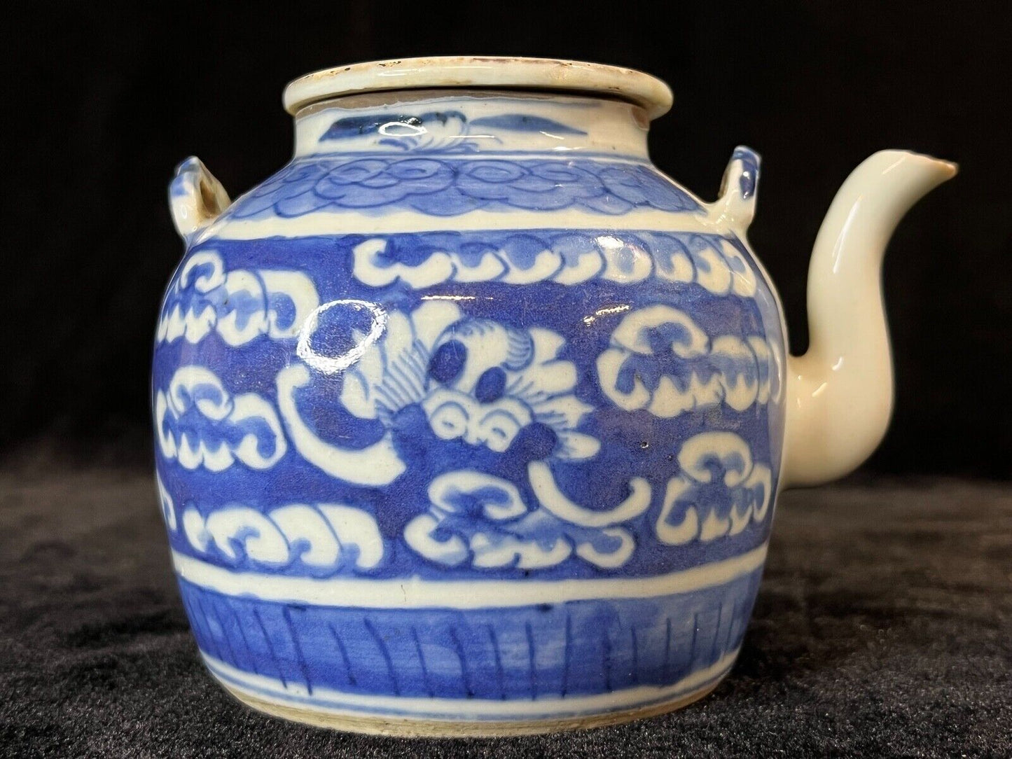 Antique Chinese Tea Pot Qing 19th Century Cobalt Blue & White