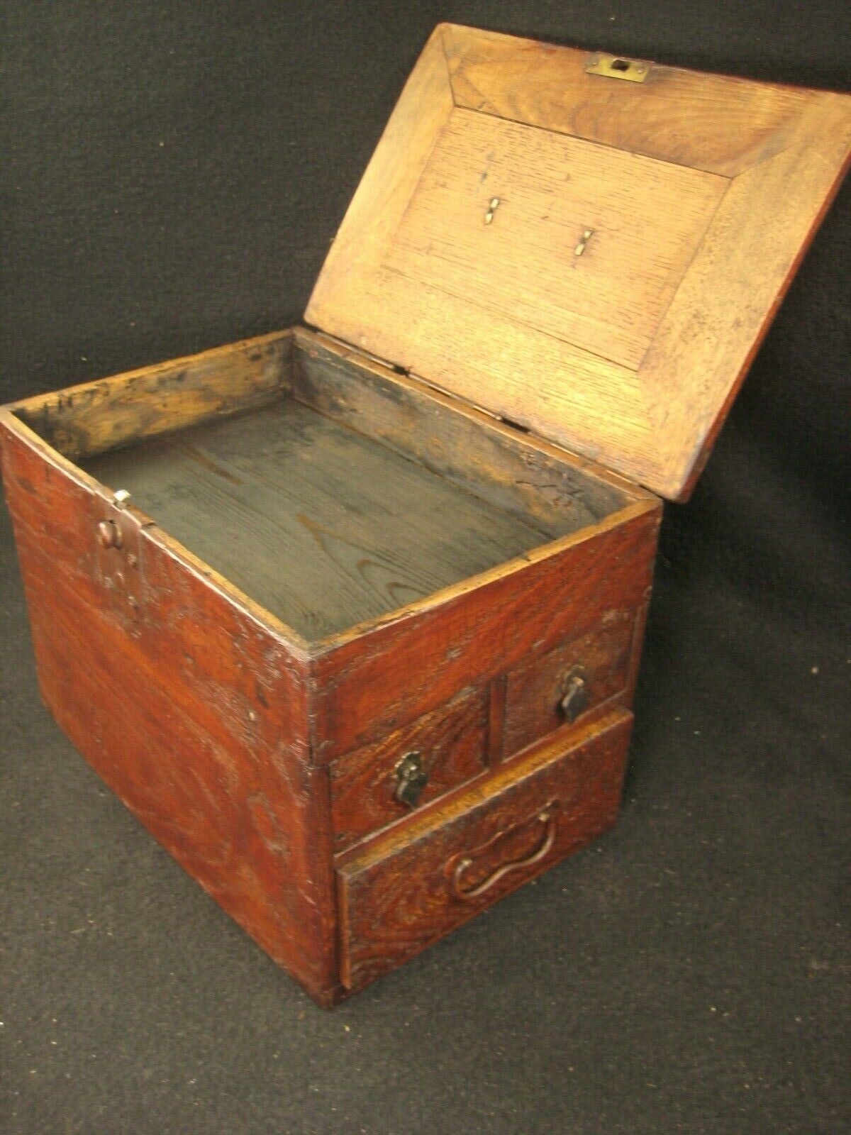 Antique Japanese Meiji Era (C1900) Kiri Wood Suzuribako Calligraphy Tansu Chest