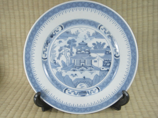 Vintage Chinese Traditional Landscape Ceramic Blue & White 9" Dinner Plate
