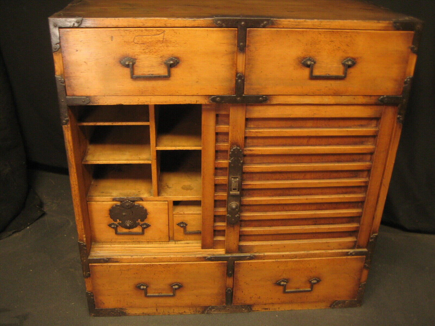 Antique Japanese Chobadansu c.1840 Edo Era Document Tansu Chest Sugi Wood