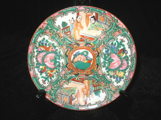 Vintage Chinese Ceramic Hand Painted Plate Dish Orange Green Birds & Flowers 5"