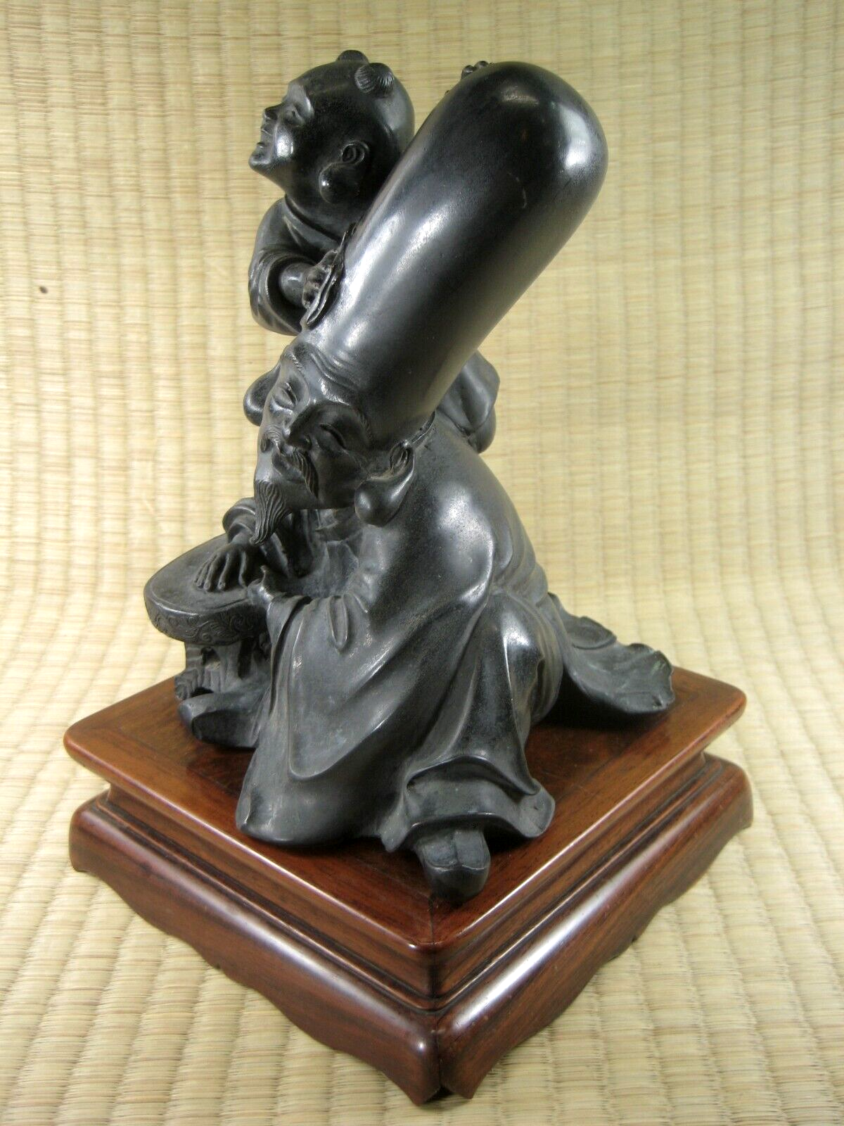 Vintage Japanese Bronze Statue of Fukurokujin, God Of Longevity & Wisdom 8.25"