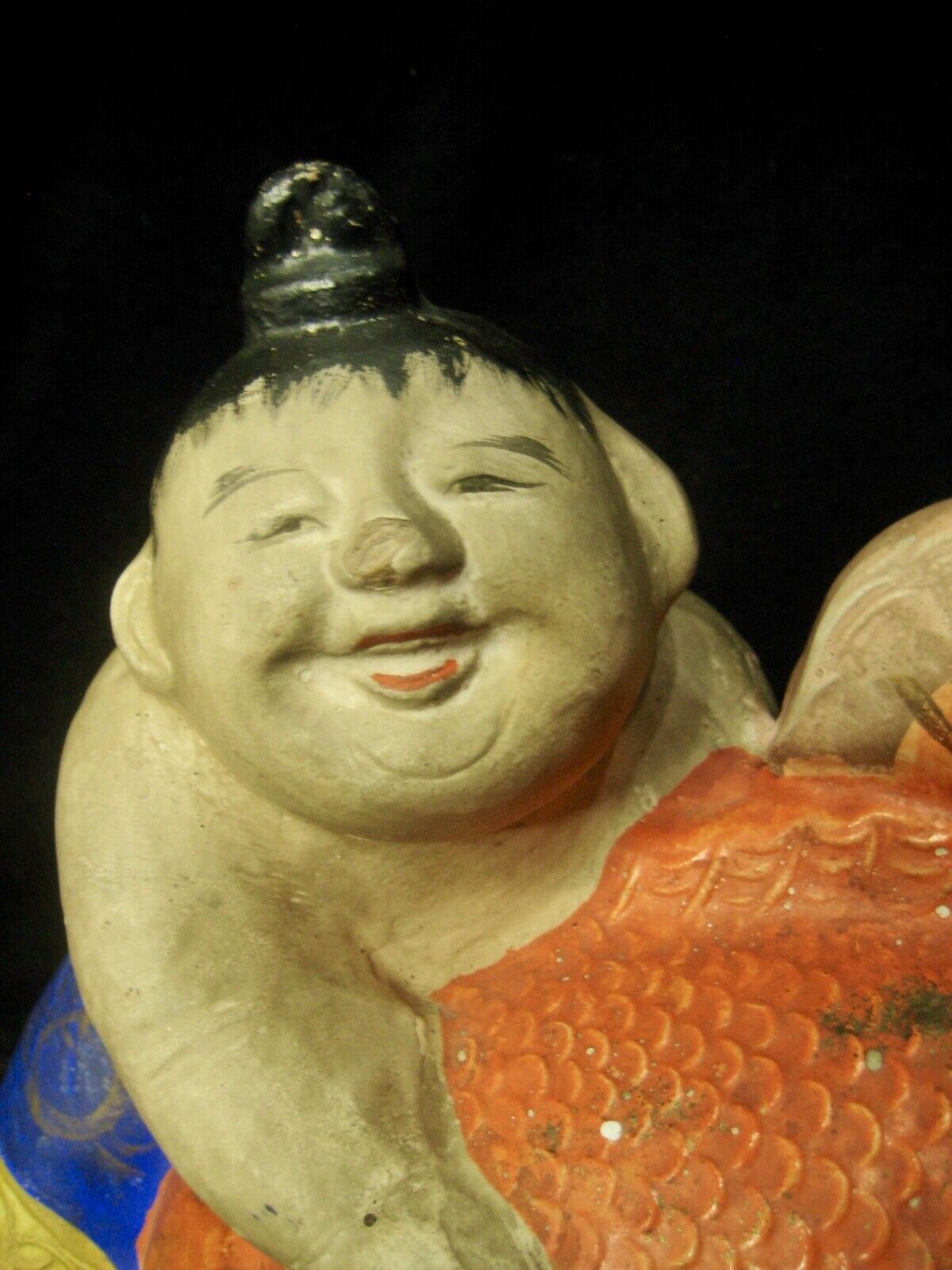 Vintage Japanese Kintaro Doll Ceramic Hand Painted Strong & Brave 8"H