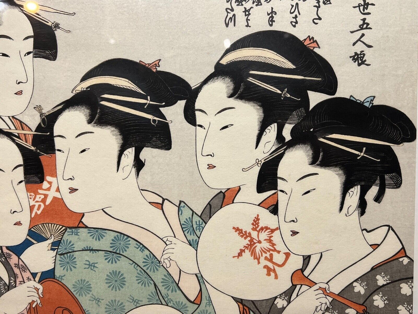 Japanese Woodblock Print Reproduction: By Utamaro Bijinga "Five Beauty" Print