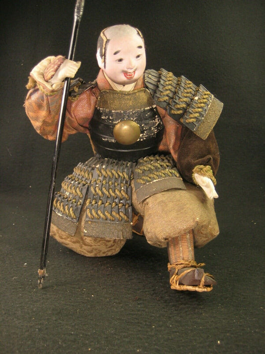 Antique Japanese Meiji Era Samurai Warrior Doll Wooden Gofun Face Full Armor
