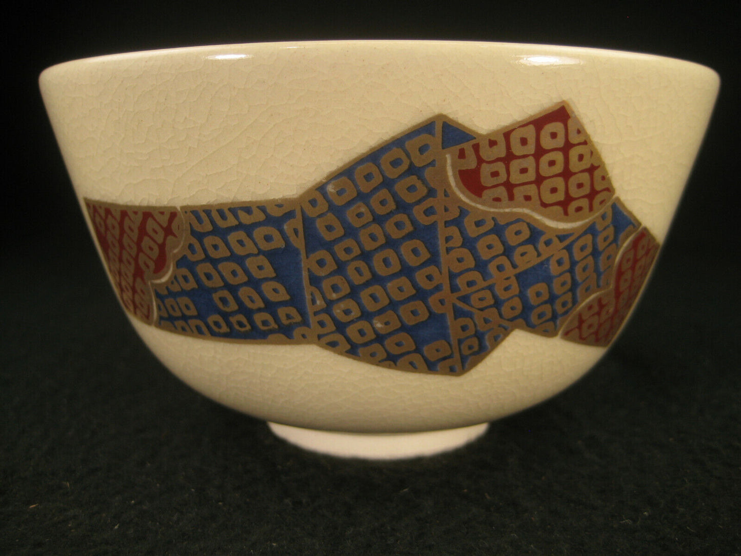Vintage Japanese Signed Chawan Tea Ceremony Bowl Ceramic Knotted Obi White 4.5"