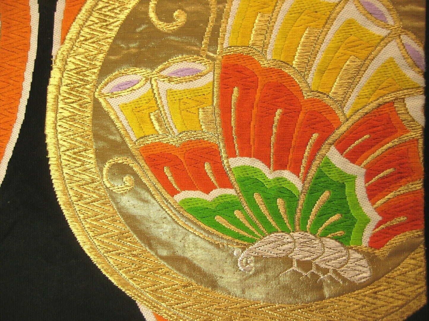 Antique Japanese Silk Maru Obi Sash For Kimono W/ Butterflies & Paulownia 13Ft