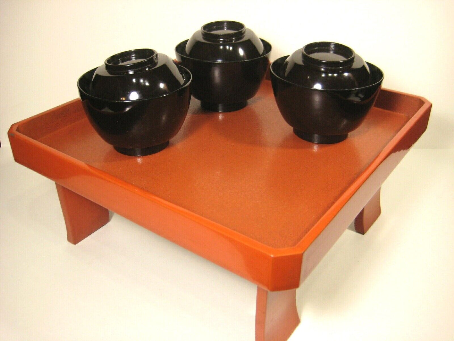 Antique Japanese Set Of 7 Meiji Era (C1880) High Sheen Black Lacquer Bowls